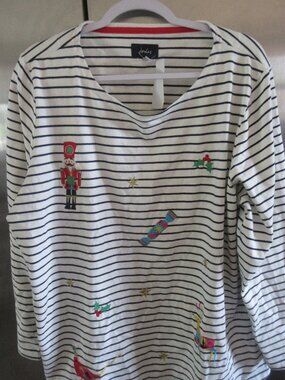 Joules Harbour Long-Sleeve holiday xmas  Embroidered Tee top 3x cotton 22